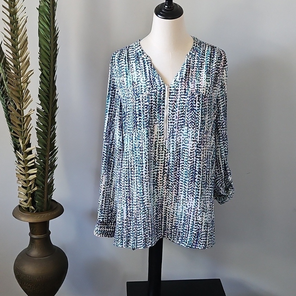 Apt. 9 Multicolored V-Neck Popover Blouse with Zipper Front